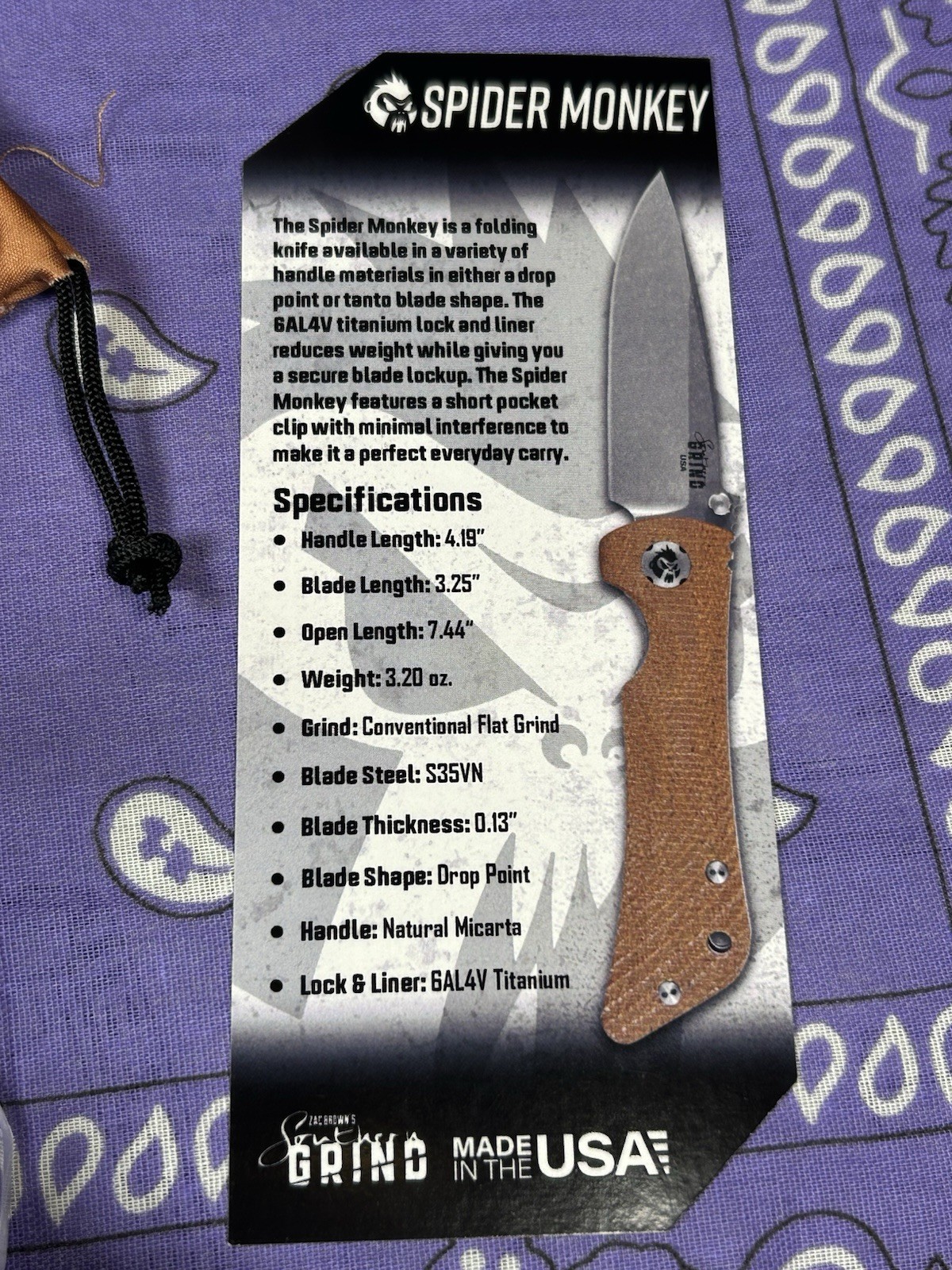 🔥 New Southern Grind Spider Monkey Natural Micarta Handle Titanium Liners S35VN