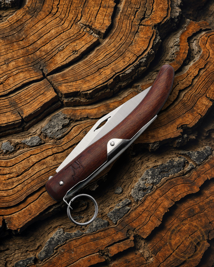 Okapi Folding Knife 4.5″ Tumbled 1075HC Steel Clip Point Blade Brown Wood Handle