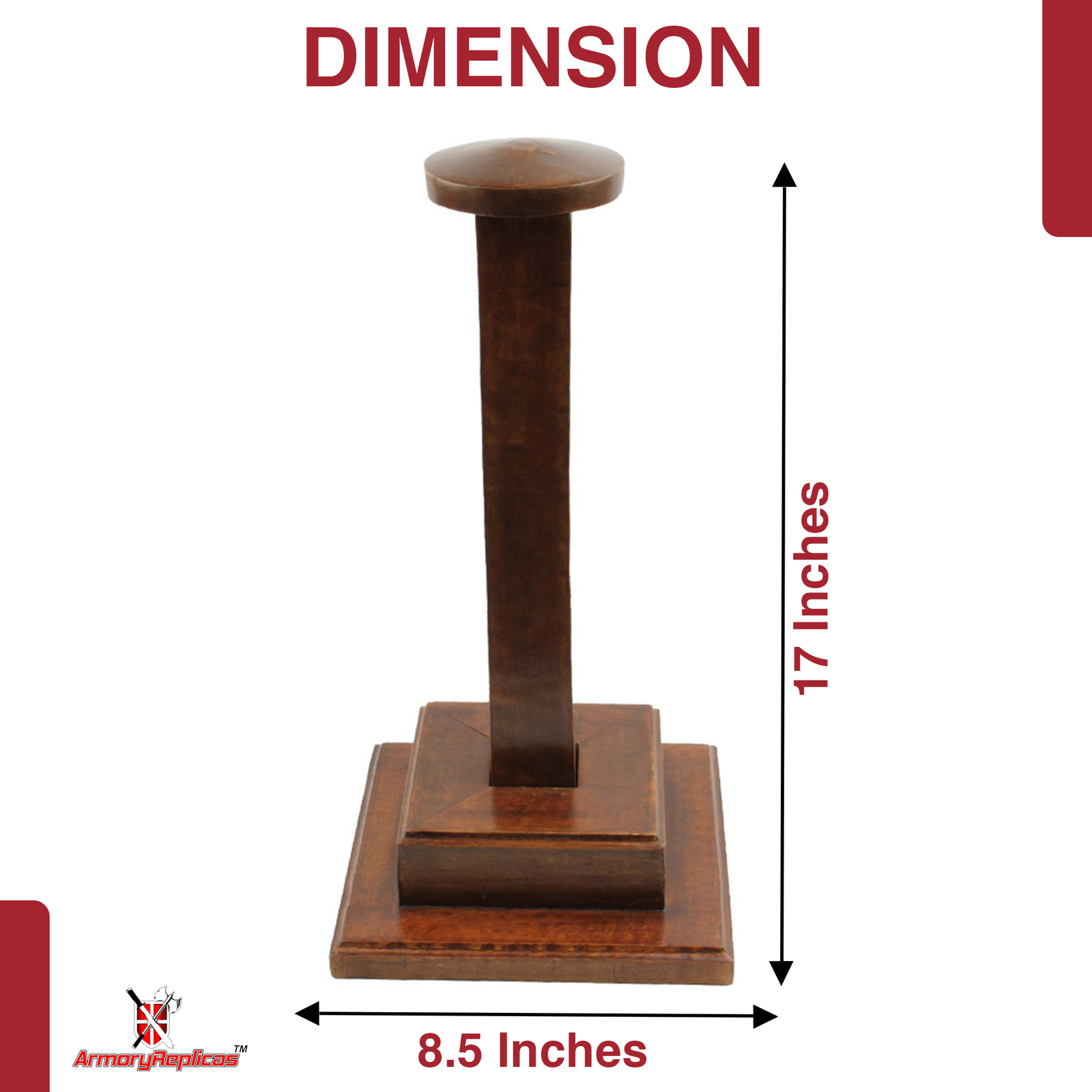 MANGO WOOD HELMET ARMOR STAND | HANDCRAFTED SQUARE BASE POLISHED WOOD DISPLAY