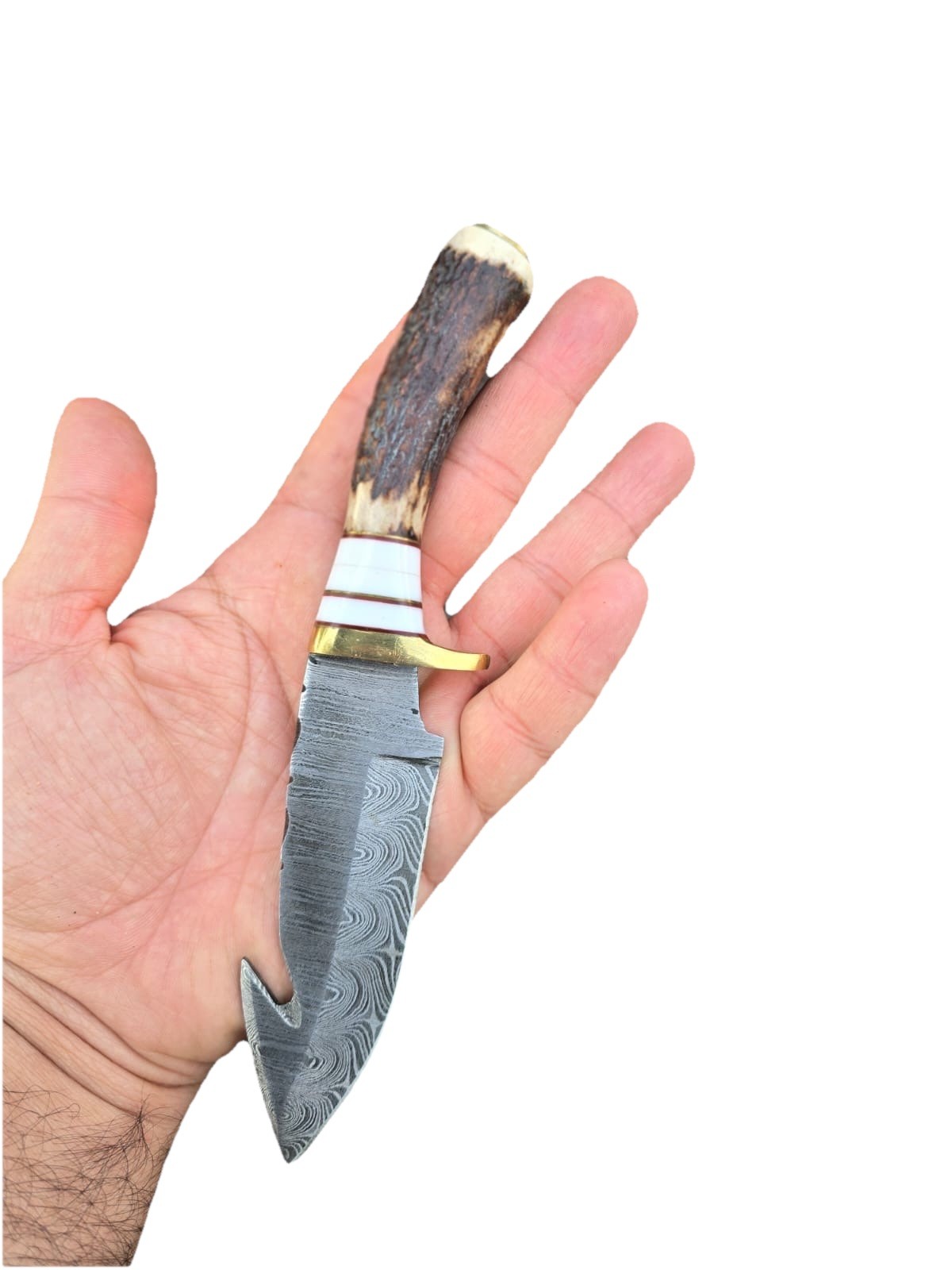 Best Seller Damascus Fixed Blade Bowie Knife Outdoor Tactical Stag Handle