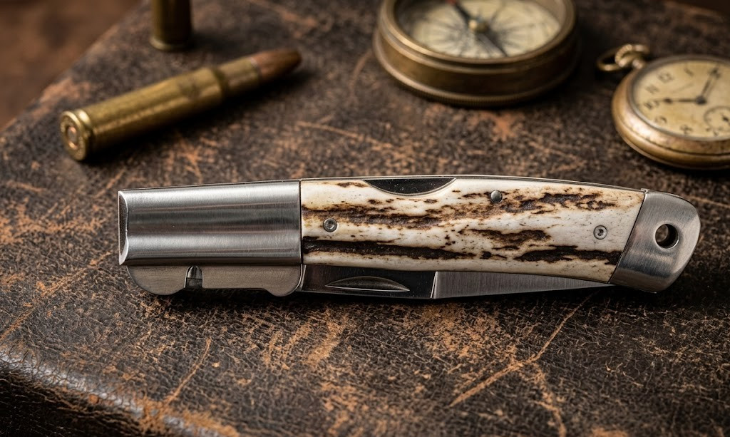 Handmade 8″ Folding Pocket Knife | Stag Antler Handle | Sharp Stainless Steel Bl