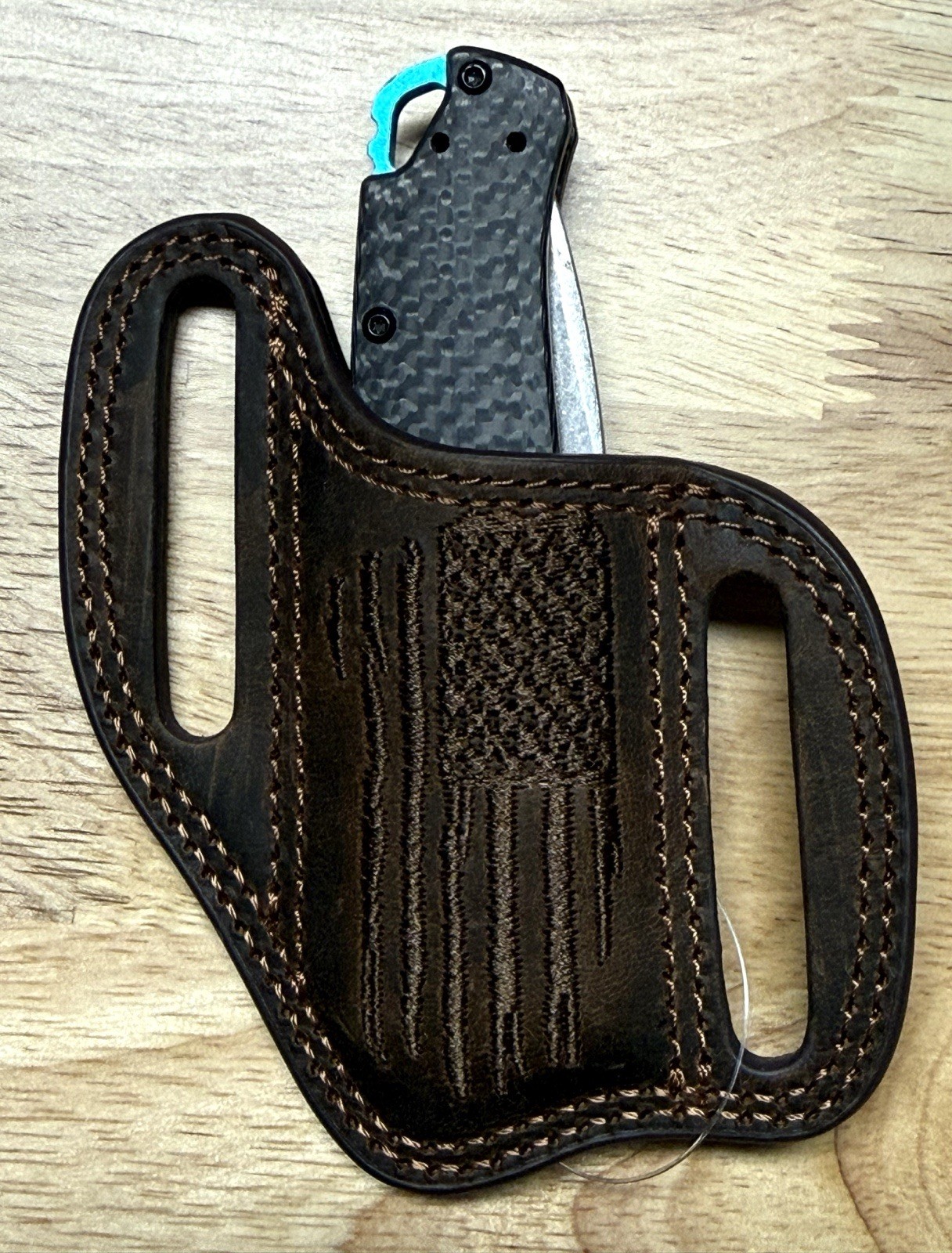Ariat Brown Leather Belt Loop Knife Sheath Full Coverage Classic Design USA flag