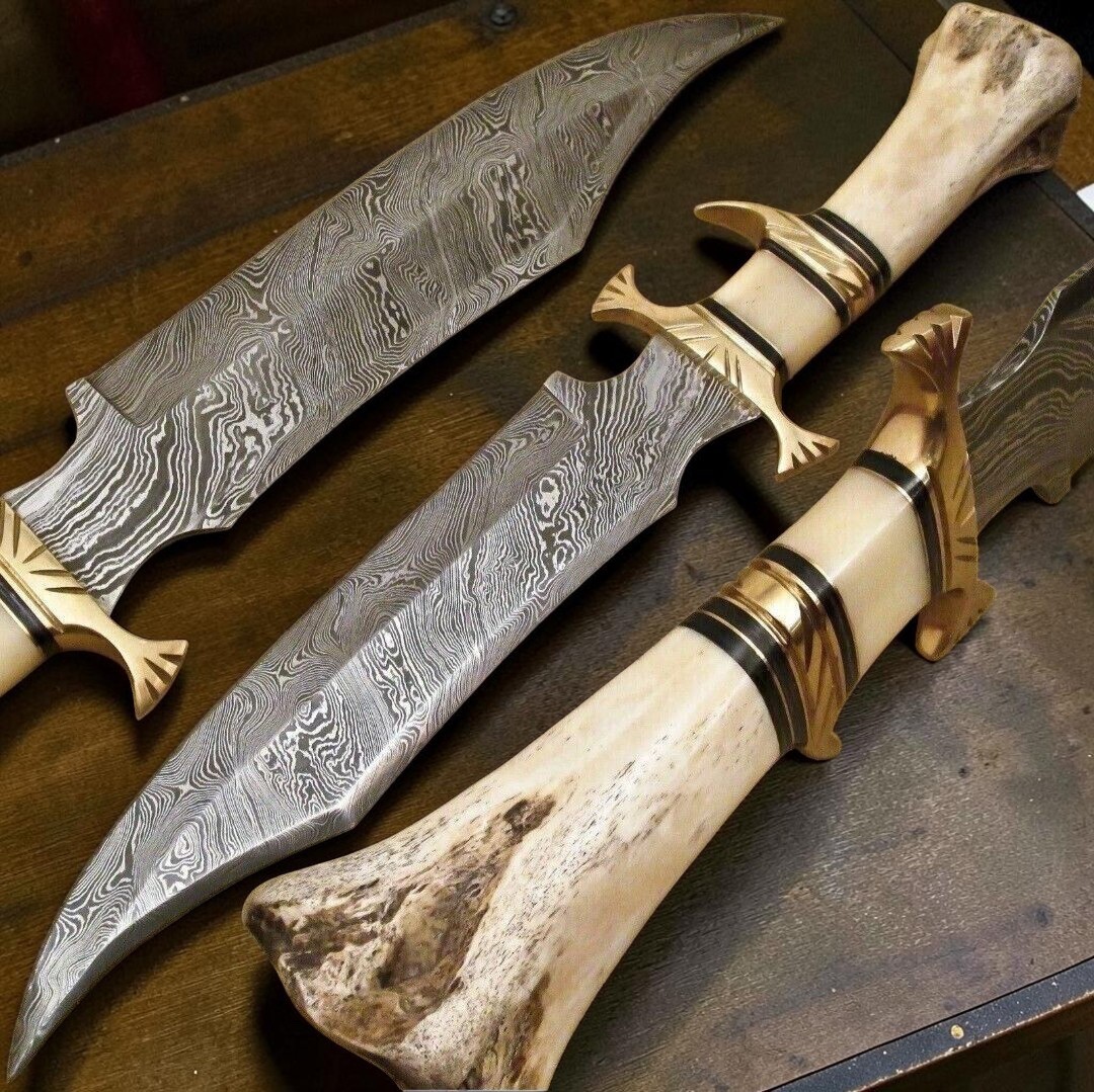 Custom Handmade Damascus Steel 15 Inches Bowie Knife – Hunting Knife Bone Knife.