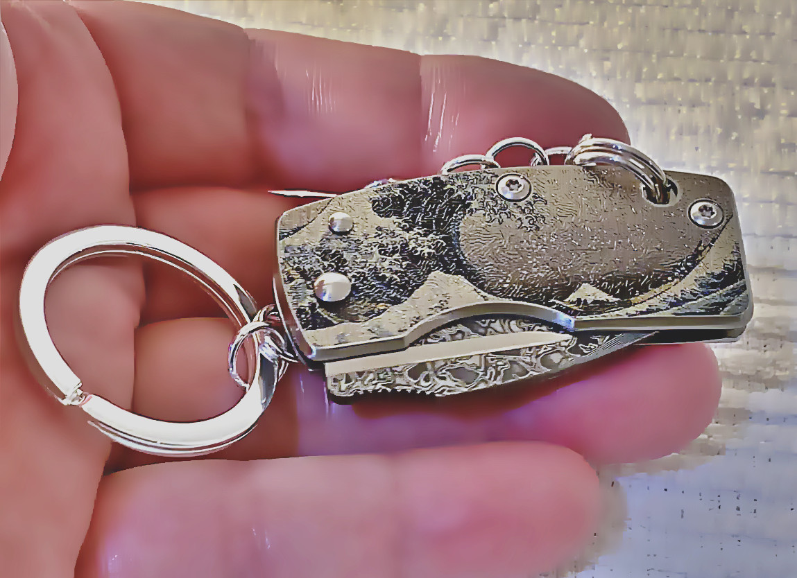 G.Sakai *The Wave* Money Clip VG10 San Mai Damascus Knife (S925) Keychain