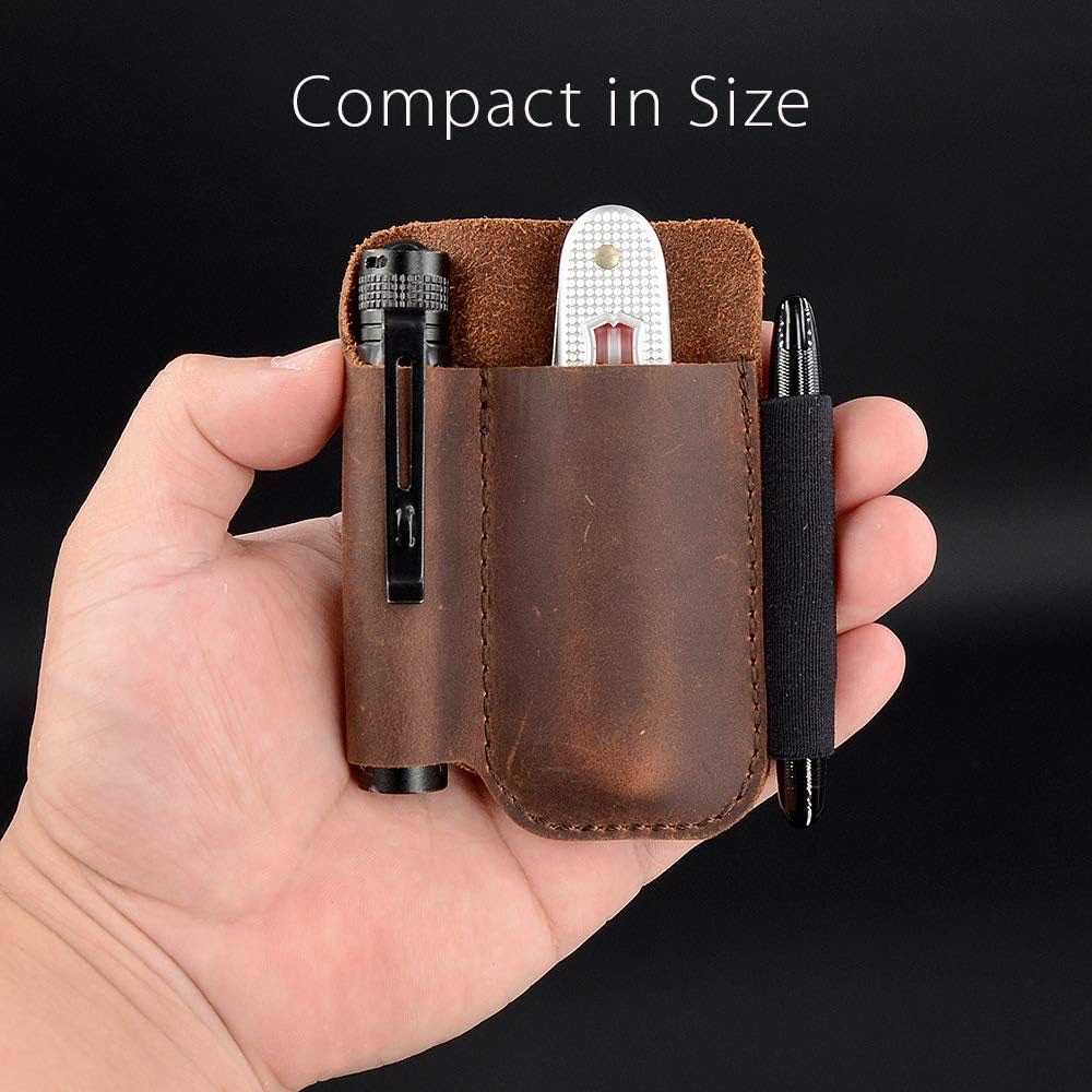 EDC Leather Knife Sheath Organizer Pouch – Full Grain Leather – Chestnut