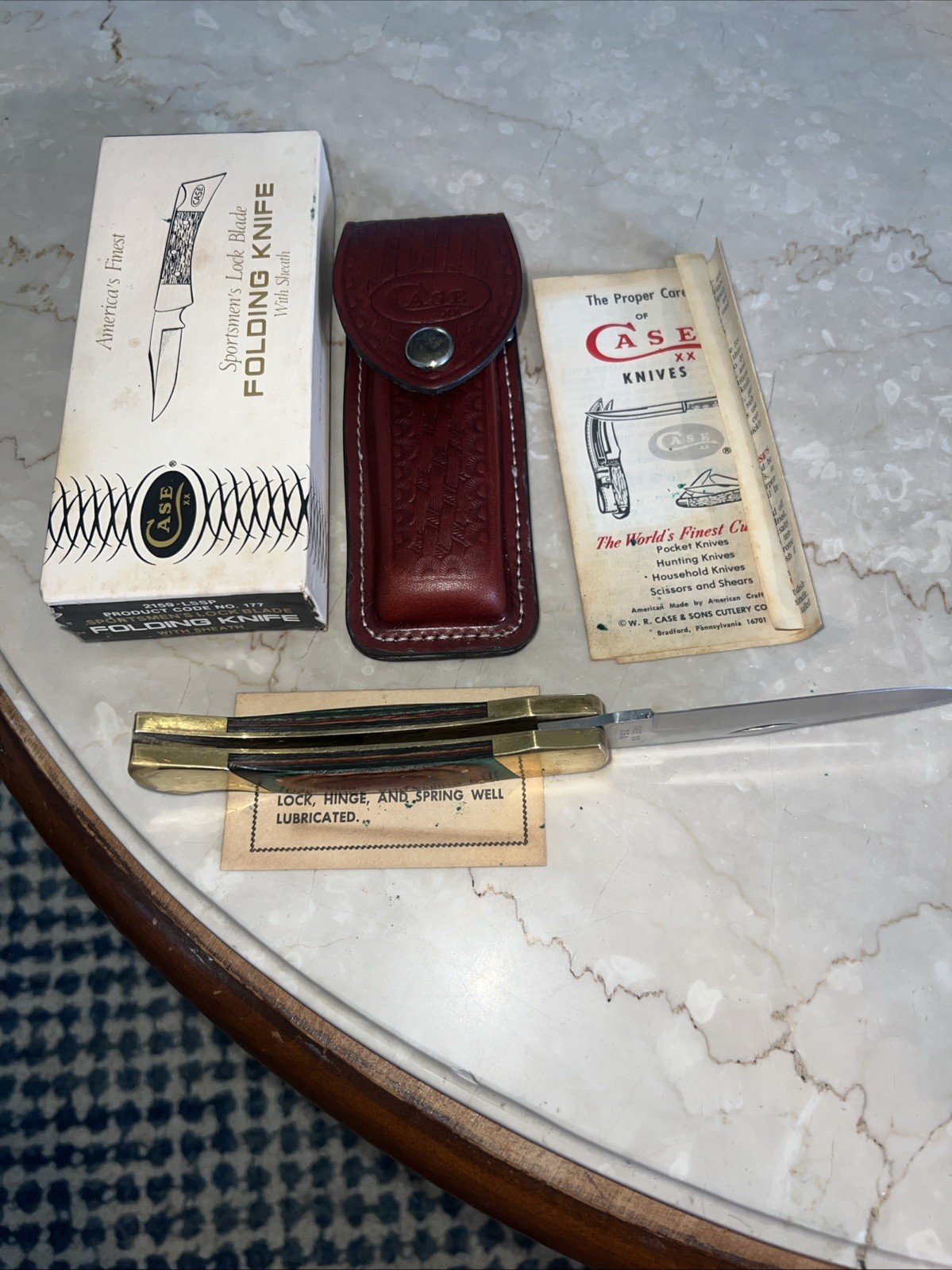 Very Rare Case XX Lock Blade 2159-LSSP Folding Knife, Sheath & Box Number 177