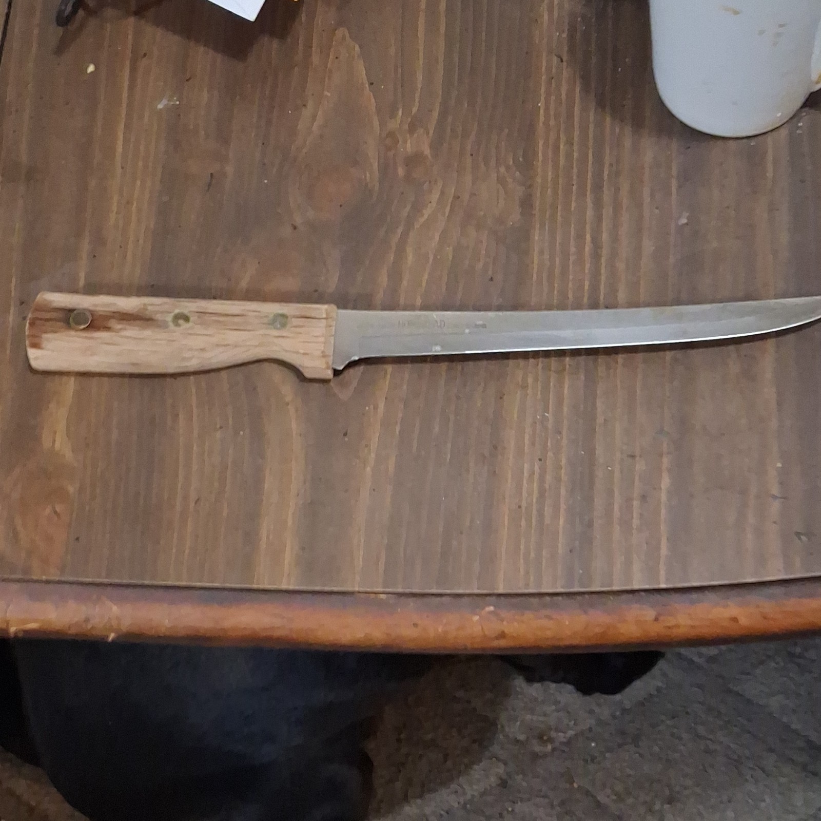 Vintage Fixed Blade Knife Full Tang Wood Handle Plain Edge Blade Over 5in