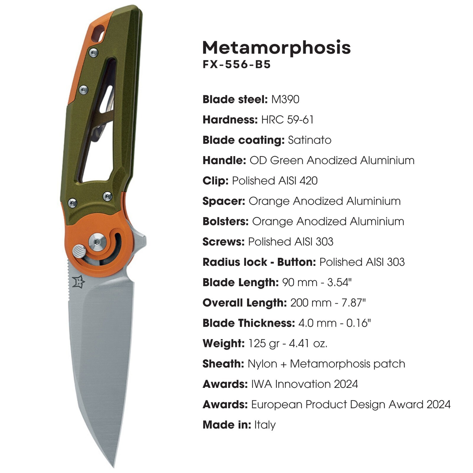 Fox Knives Metamorphosis FX-556 M390 Stainless Steel Radius Lock Folding Knife