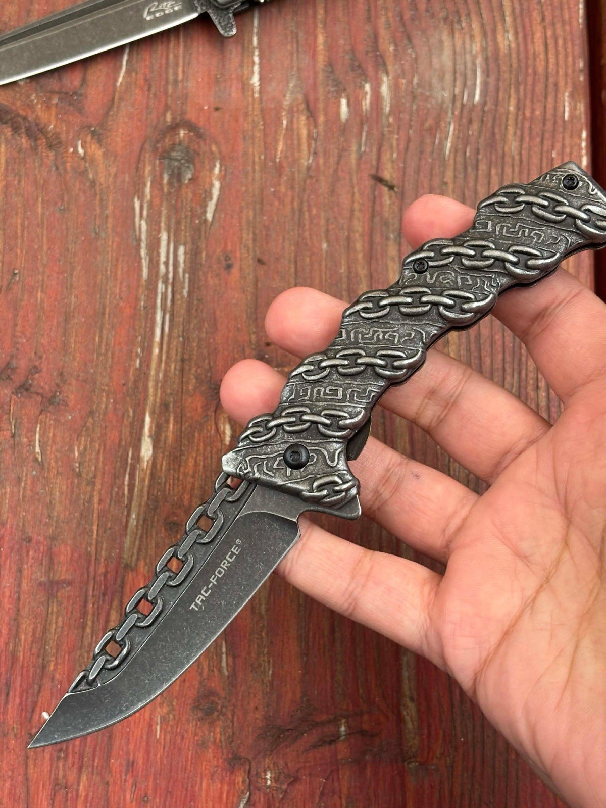 Chain Design Stainless Steel Handle Spring Assist Pocketknife Chain Unique Blade