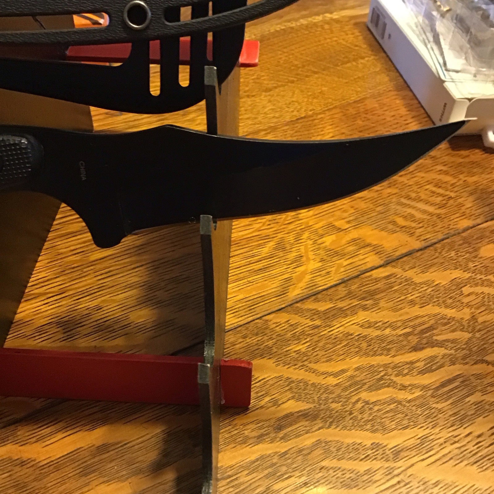 Bowie Knife Black Plastic Handle Clip Point Plain Edge Over 5in Sheath Included
