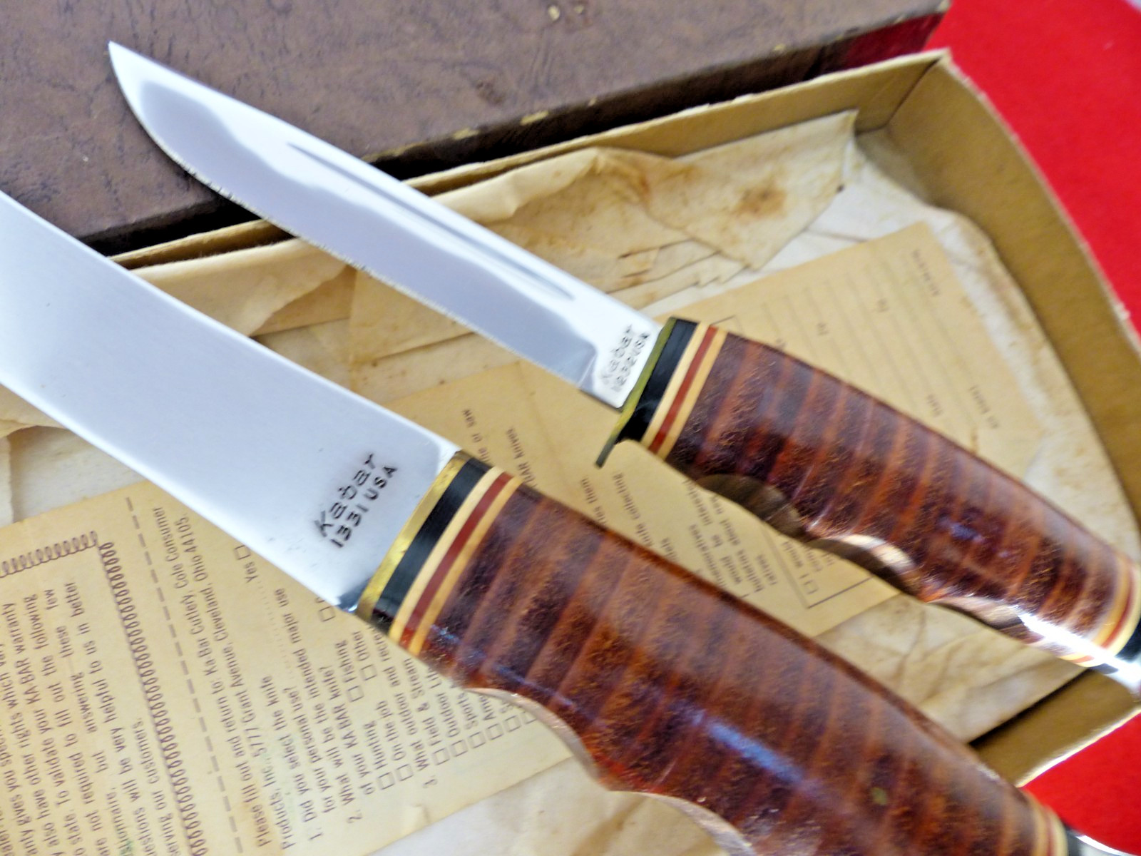 Vintage Kabar Ka-Bar leather hatchet axe ax & knife mint/box set FREE SHIPPING