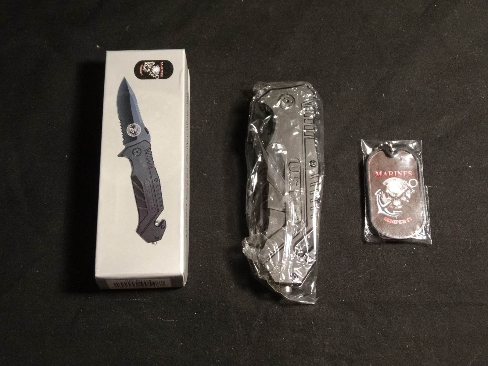 United States Marines YC-501M Tactical Folding Knife With Dog Tag