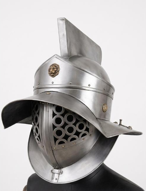 Medieval Warrior 18G Fabri Armor Murmillo Gladiator Helmet-Wooden Display Stand