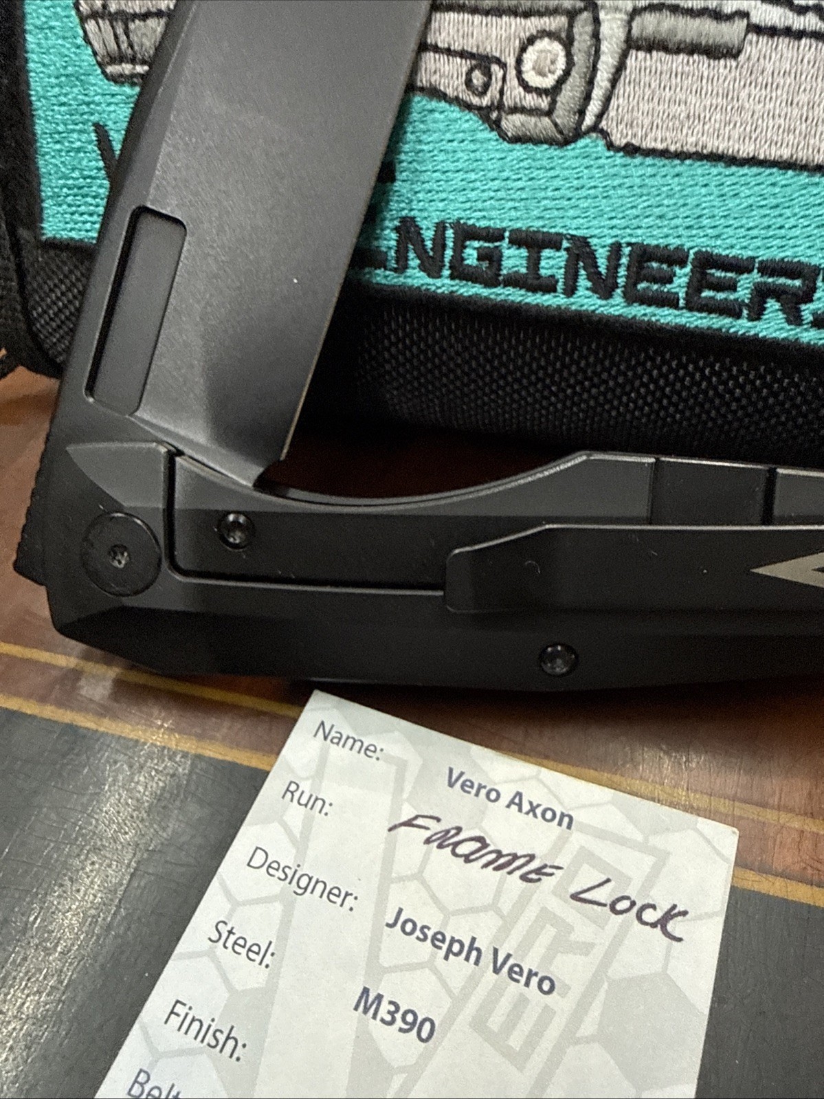 Vero Engineering Axon TI Framelock. M390 steel Custom Cerakote