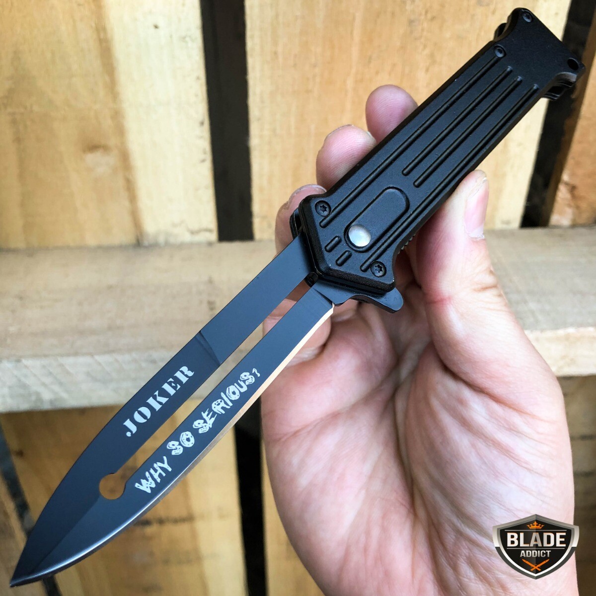 8″ JOKER Spring Assisted STILETTO Folding Pocket Knife Blade Batman Dark Knight