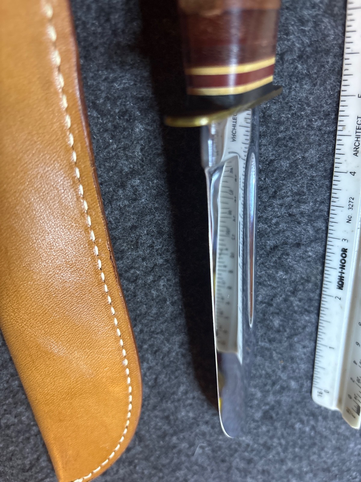 Vintage KA-BAR 1207 USA 6″ Stacked Leather Hunting Knife & Original Sheath MINT