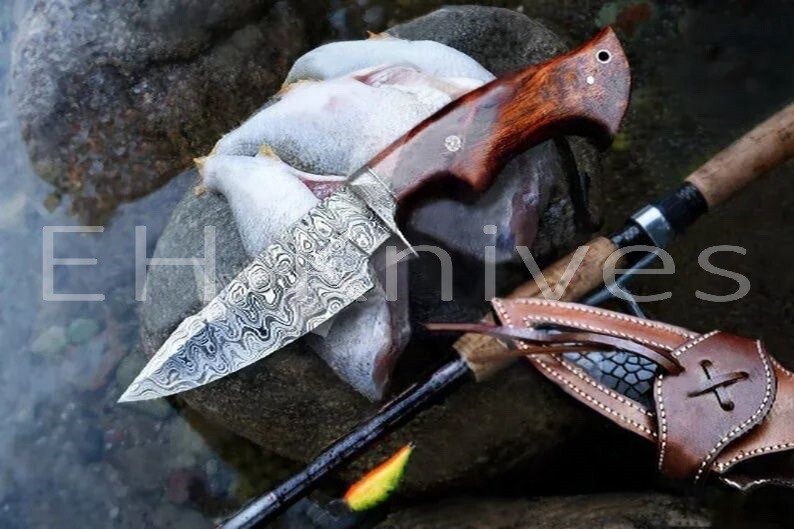 10” Damascus Steel Hunting Skinner Knife – Custom Fixed Blade – Gift for Men