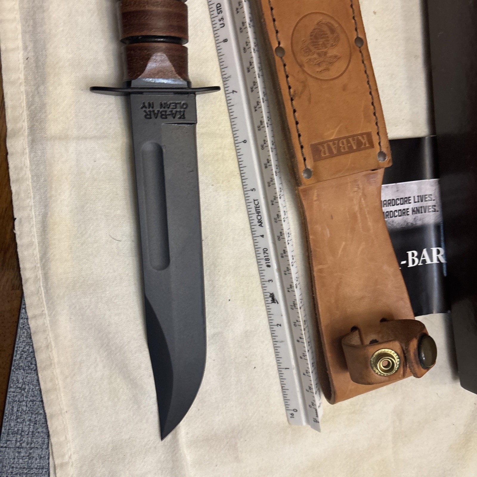 KaBar 1217 Fighting/Utility Knife USMC Leather Sheath Straight Edge