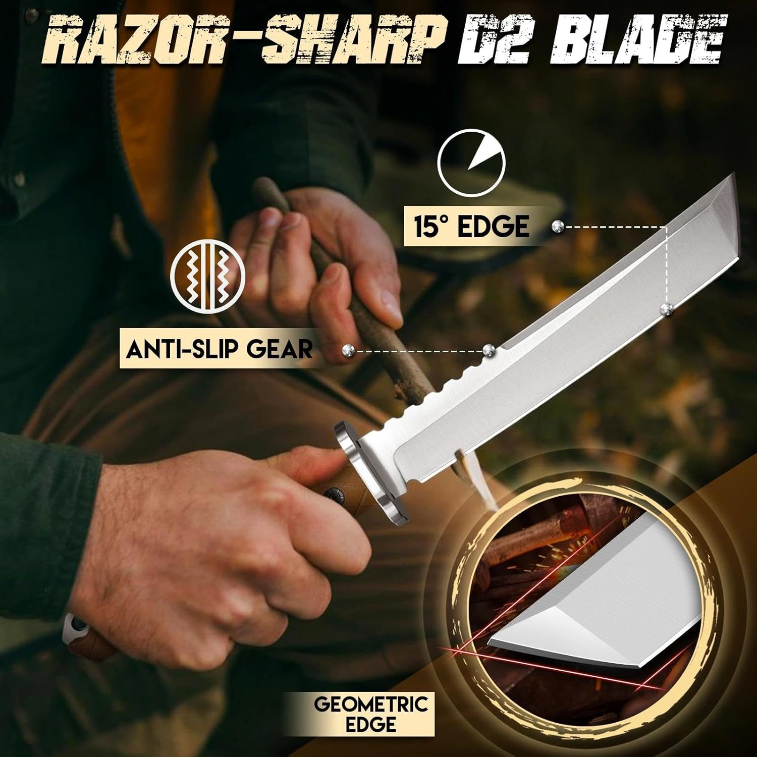 Purple Dragon Japanese Tanto Knife – D2 Steel Fixed Blade Knife with Sheath, Coo