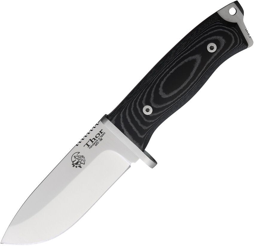 J&V Adventure Knives Thor Fixed Knife 4.73 MV58 Steel Blade Black Micarta Handle