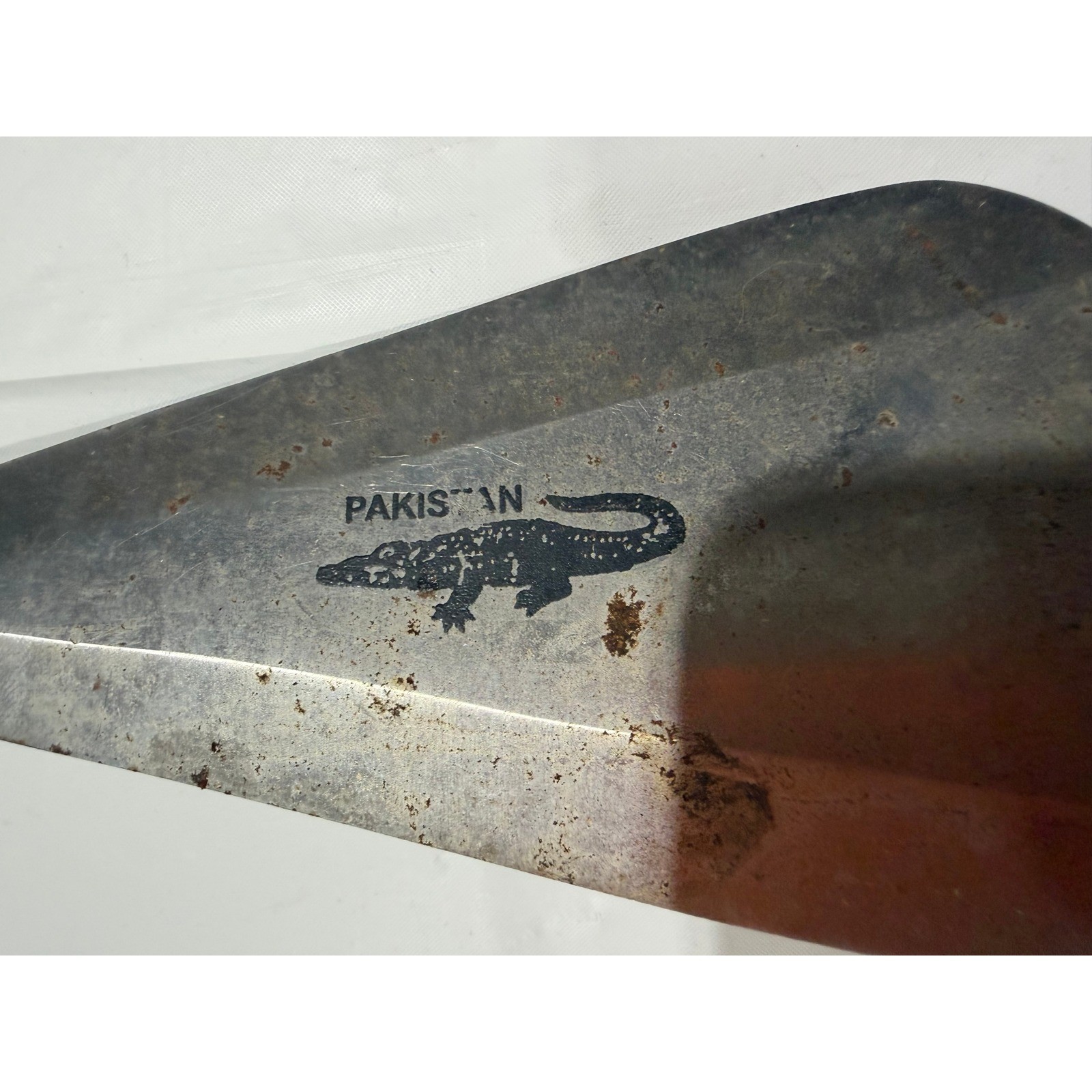 Vintage Pakistan Decorative Spear Wooden Shaft Crocodile Logo Stainless Blade