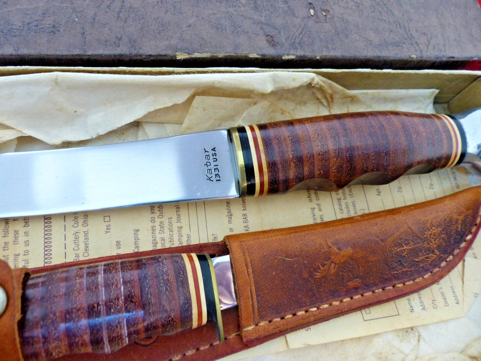 Vintage Kabar Ka-Bar leather hatchet axe ax & knife mint/box set FREE SHIPPING