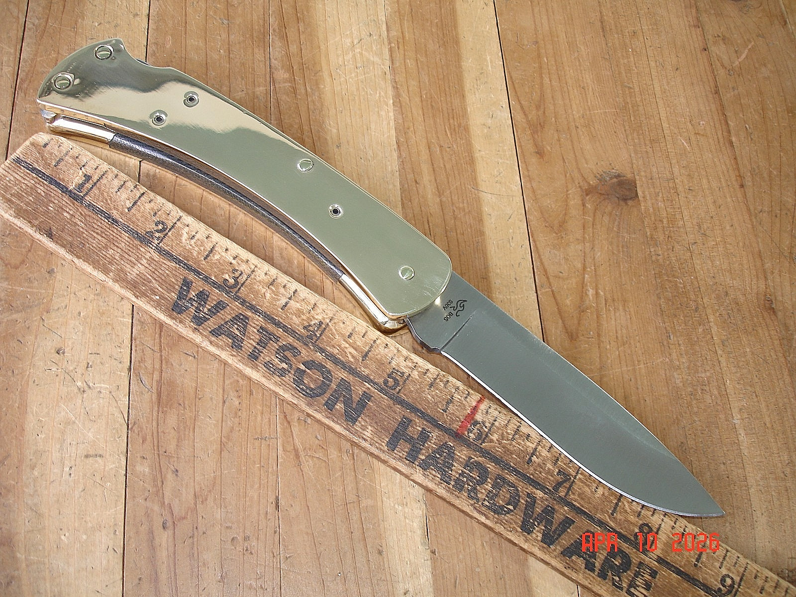 JOE HOUSER CUSTOM BUCK KNIFE 110 HUNTER BRASS INSIDE OUT DP 2024 BOS S30V BLADE