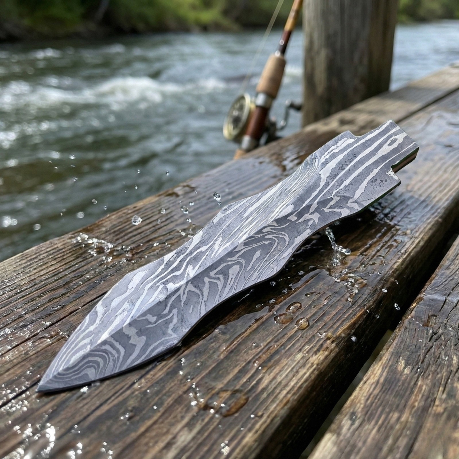 USA Sword & Blade Armory Damascus Steel Wavy Dagger Blank 11″ Knife Making DIY
