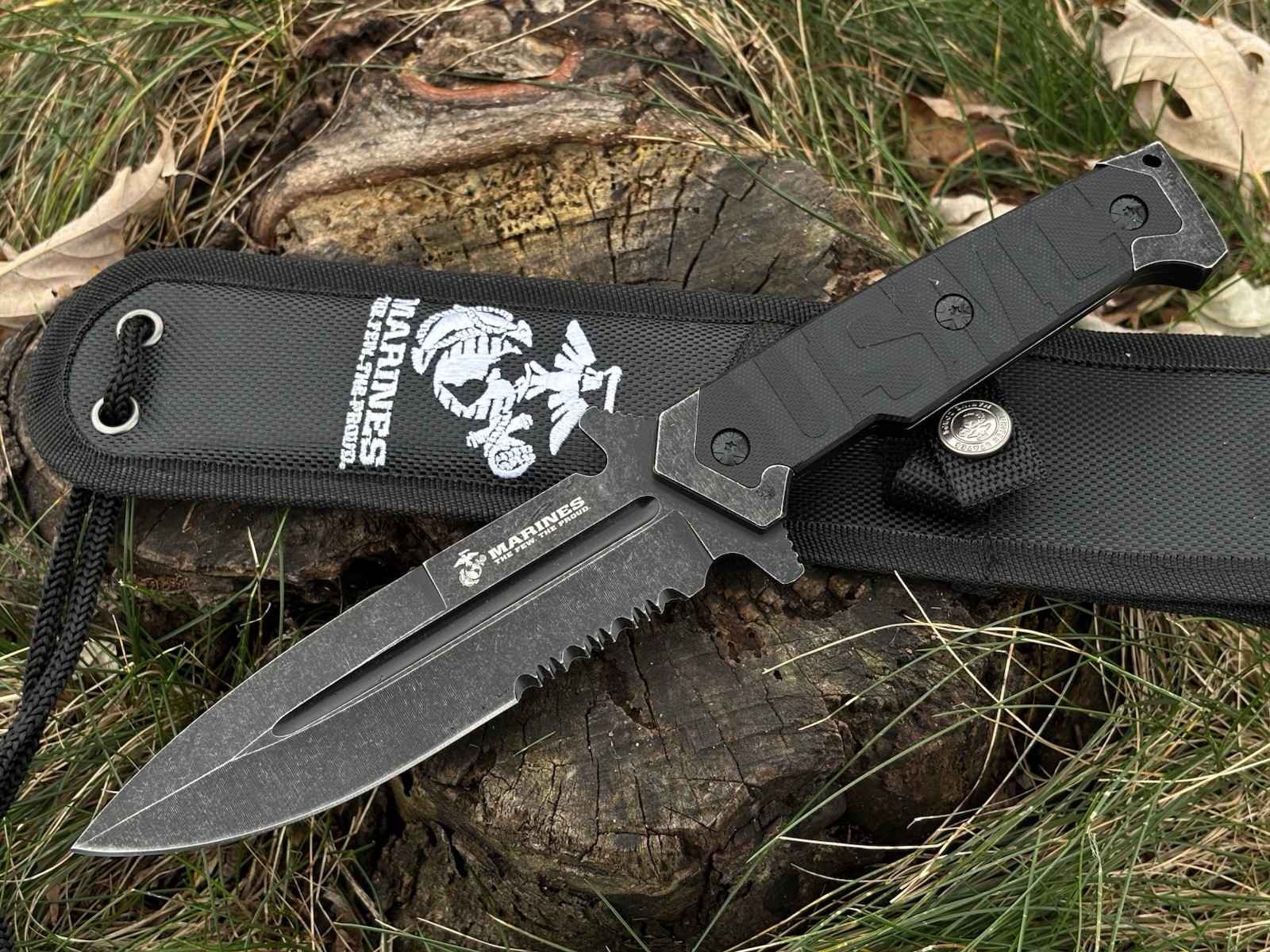 10” USMC Combat Knife Fixed Blade United States Marines Corps Licensed Black
