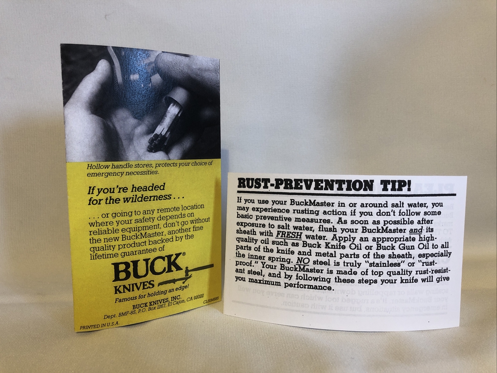 Buckmaster Buck Knives Reproduction Paperwork