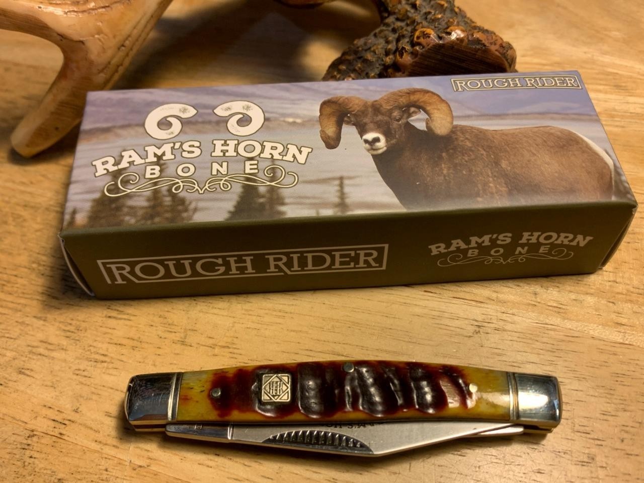 Rough Rider Brown Rams Horn Bone 2 Blade Stockman 3 1/4″ Pocket Knife RR1596