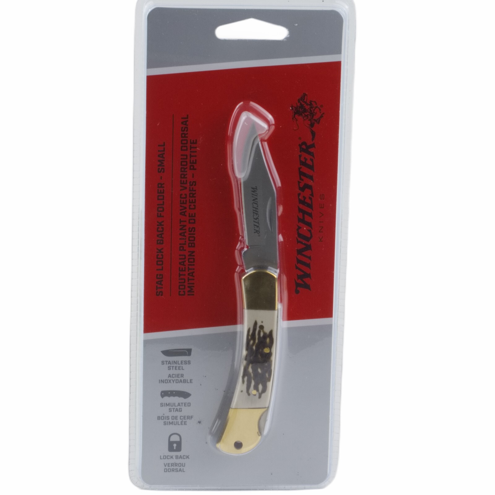 Winchester Stag Handle Lockback Folding Pocket Knife Clip Point Blade