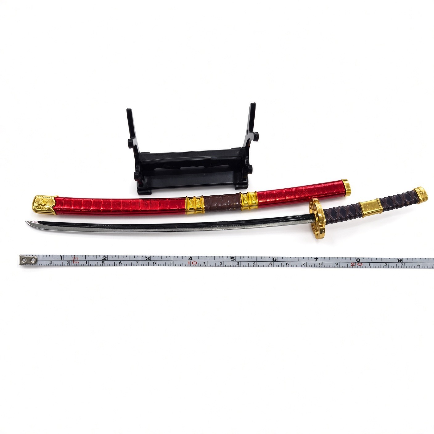 Mini Decorative Katana Sword with Red Scabbard & Stand – ~9.5″ Display Piece