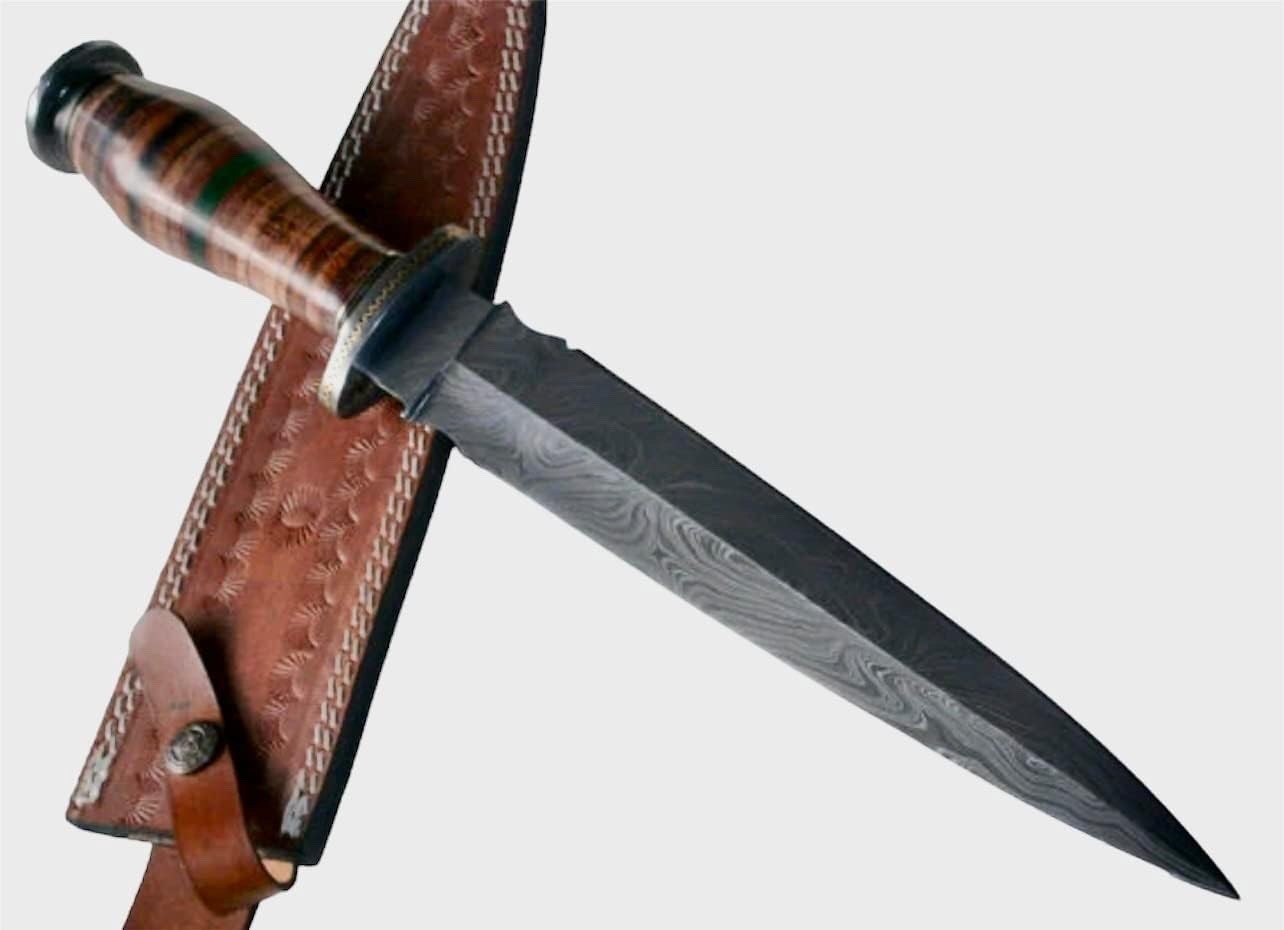 Custom Handmade Damascus Steel 15 Inches Dagger Knife – Leather Handle w Brass