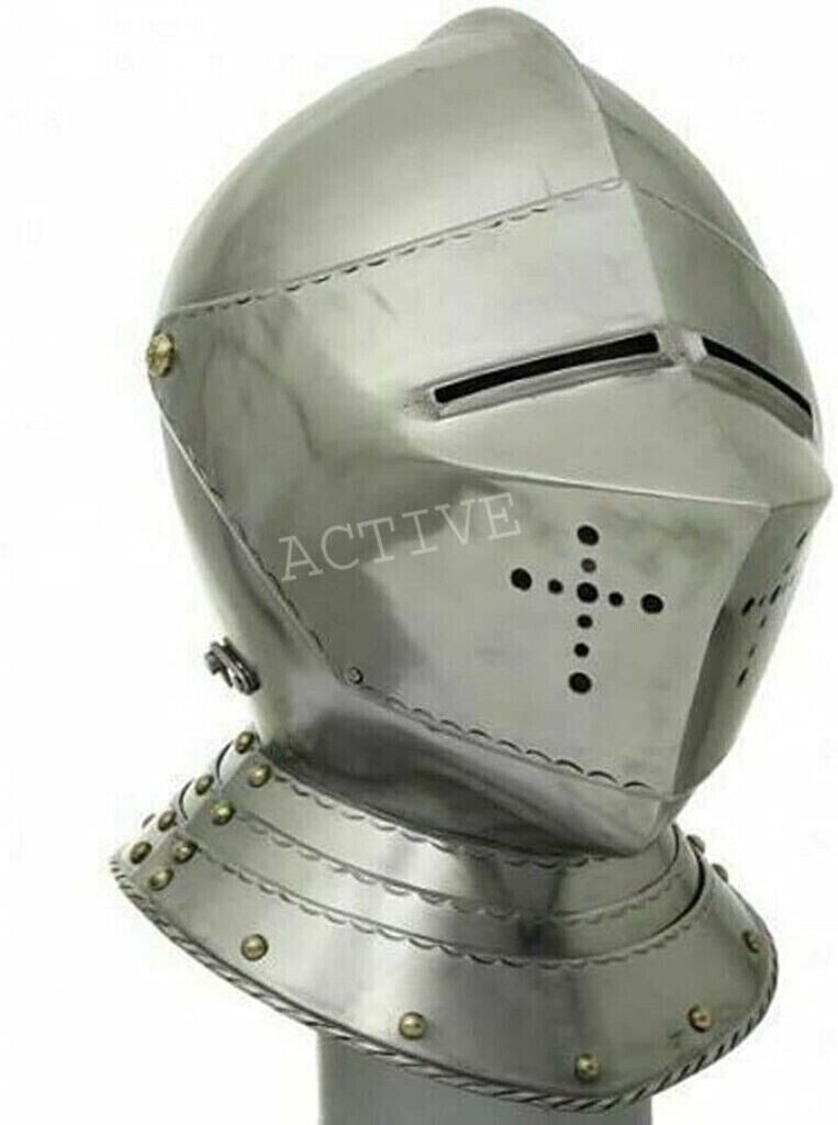 Medieval LARP Knight Close Armor Helmet Warrior Chrome Look Helmet Head Protect