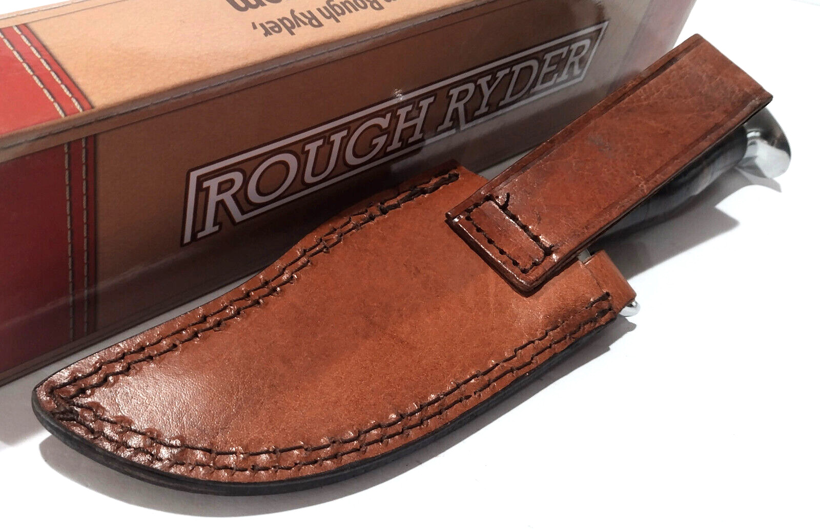 Rough Ryder Stacked Leather Handle Bowie Fixed Blade Skinning Hunting Knife