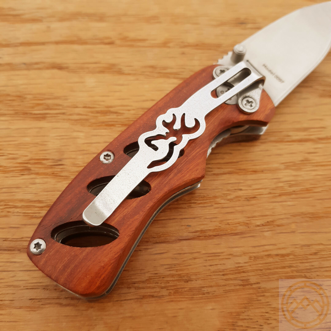 Browning Small Folding Knife 2″ 440 Steel Drop Point Blade Cocobolo Wood Handle