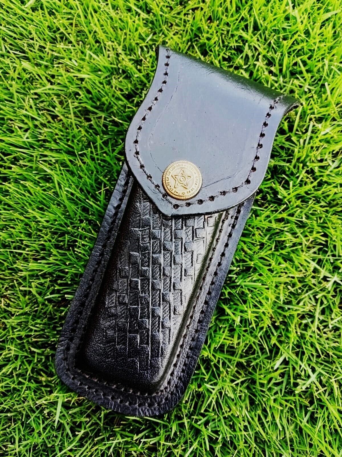 Pocket Folding Knife Genuine Sheath 5.5″ Leather Belt Holster Cover (Black)