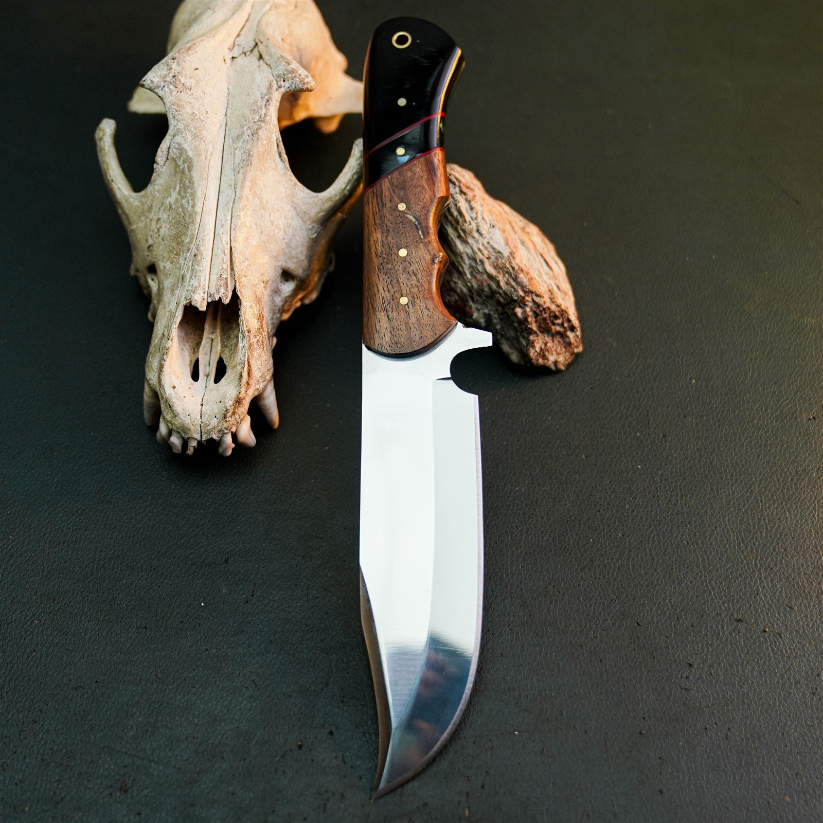 9.6″ Hunting EDC Stainless Knife Handmade Full Tang Wood Handle + Sheath