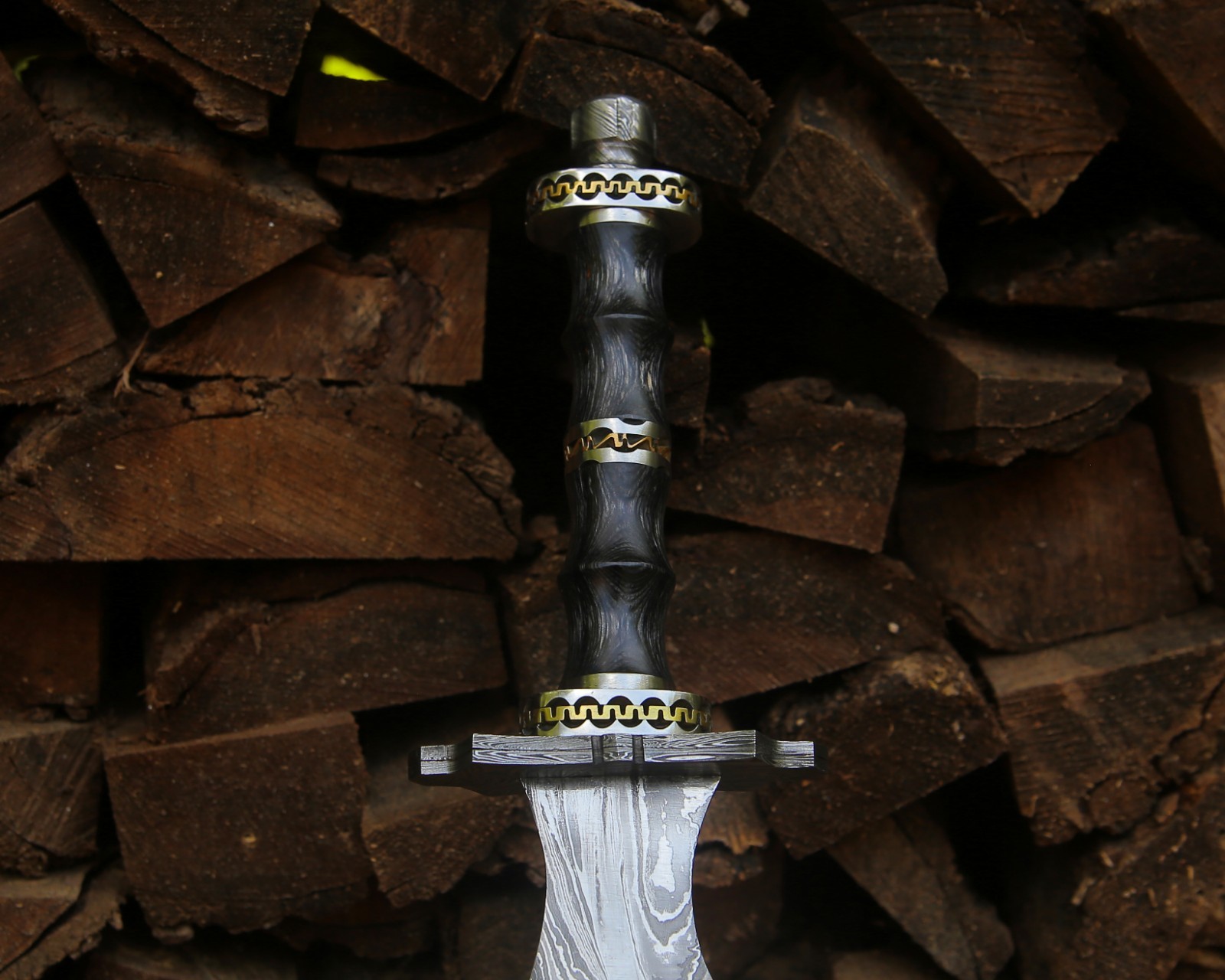 Hand Forged Damascus steel Medieval Longsword Knight Sword with Leather Sheath
