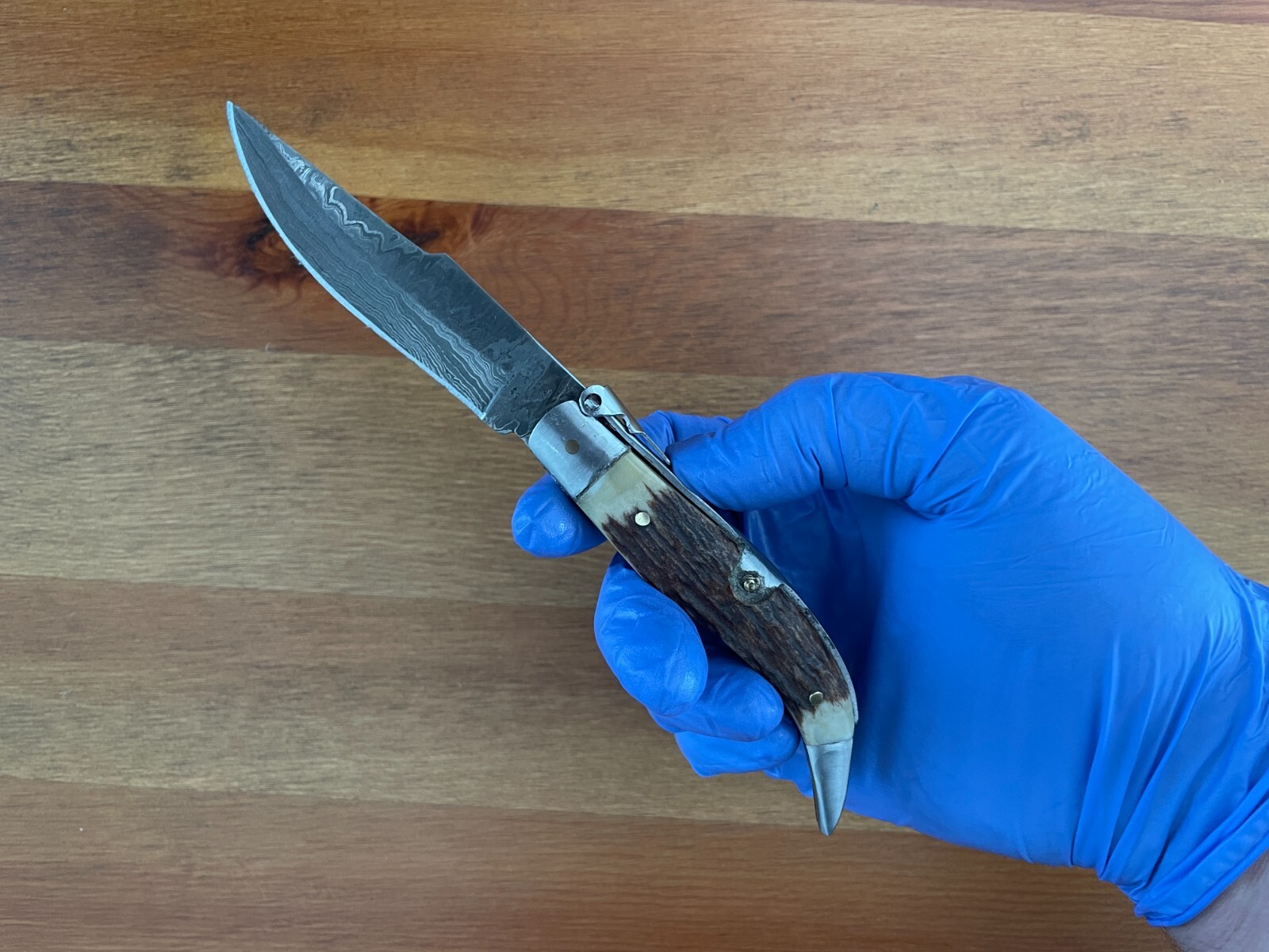 3.14” Spanish Navaja Pocket Knife Damascus Steel Deer Antler Scales – US Seller
