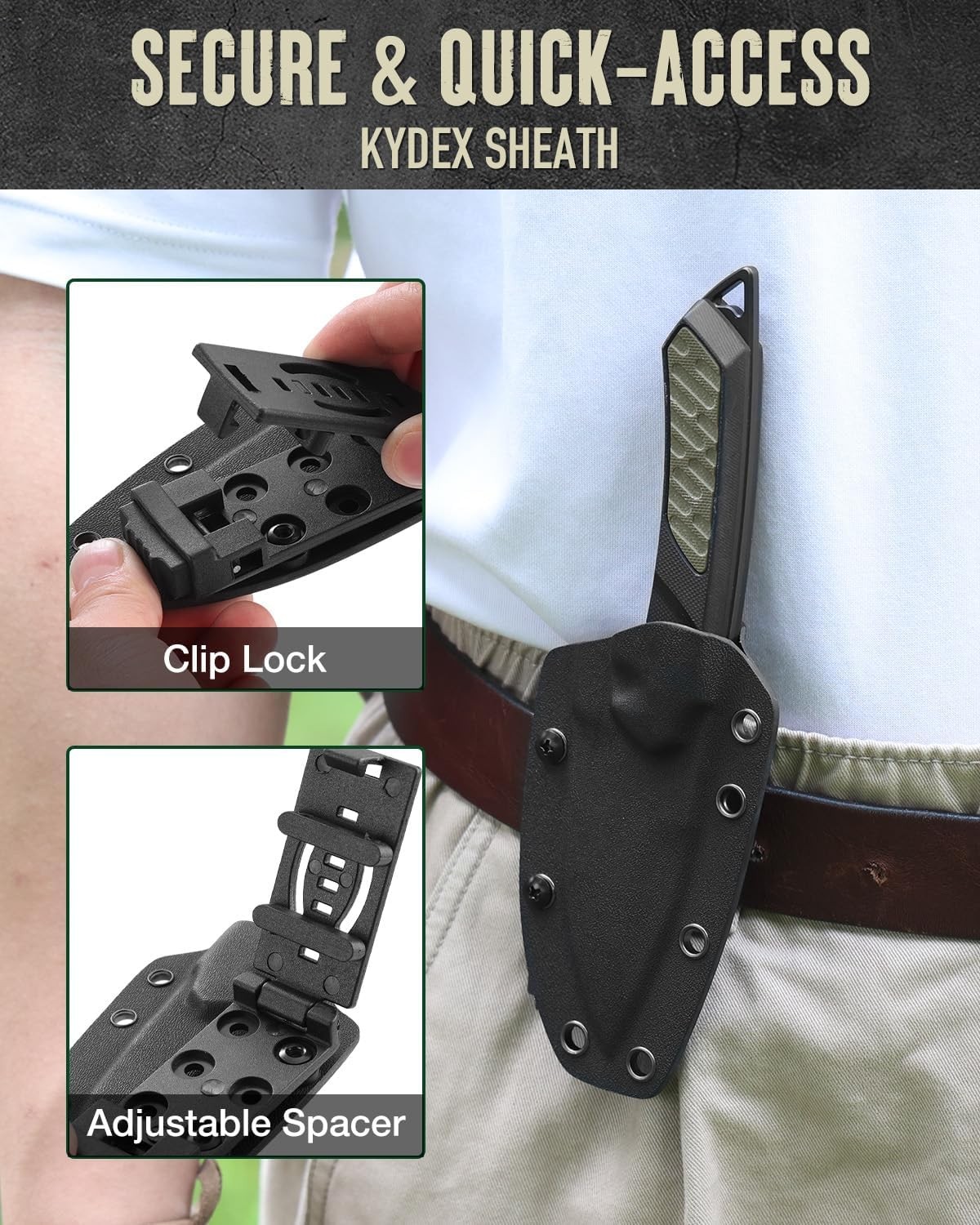 MOSSY OAK 8 Inch Fixed Blade Full Tang Survival Knife D2 Steel with Kydex Sheath