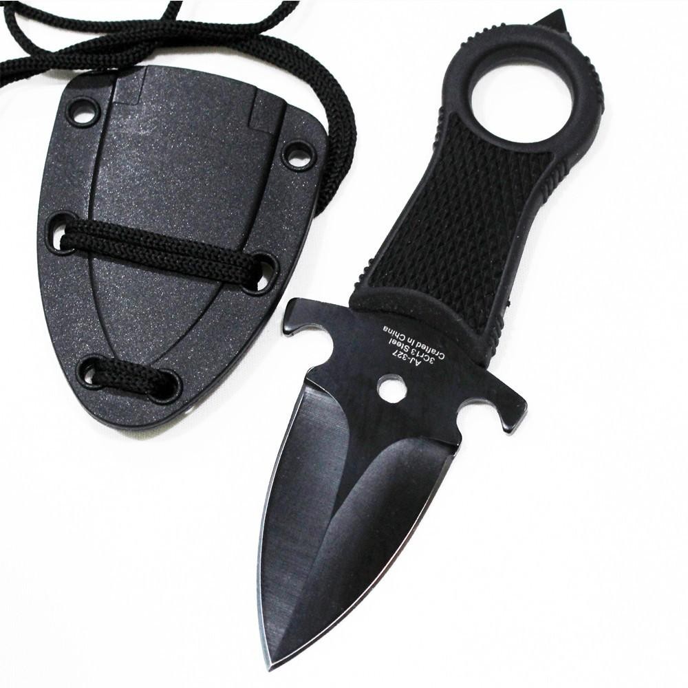Tactical Black FULL TANG NECK Knife FIXED BLADE MILITARY DAGGER Sheath-AJ327