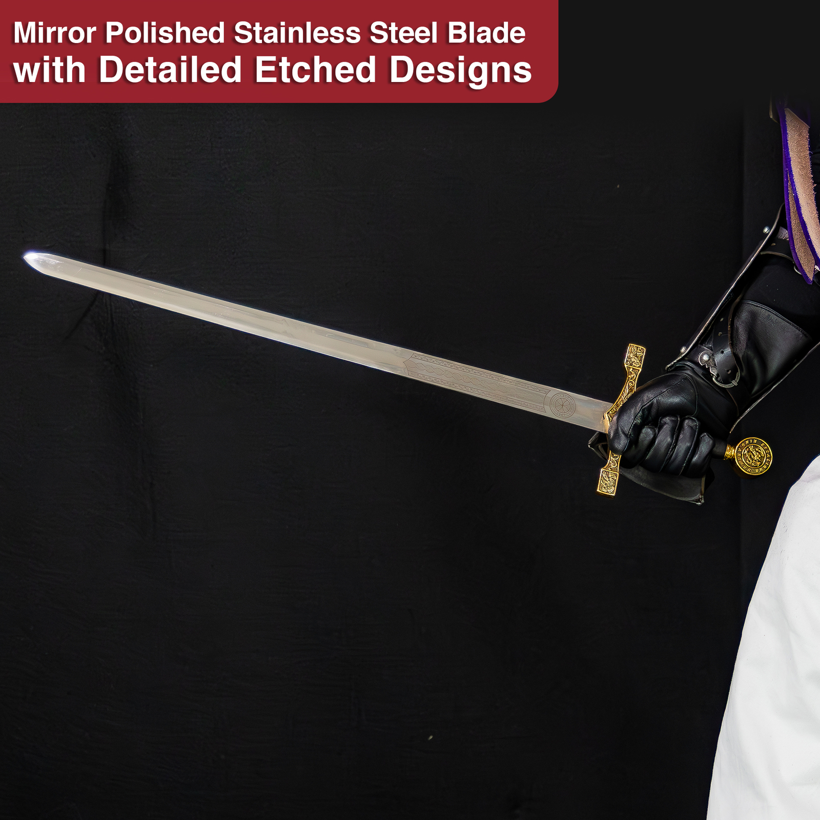 King Arthur Excalibur Longsword – Replica Medieval Knights Sword Gold-Anodized