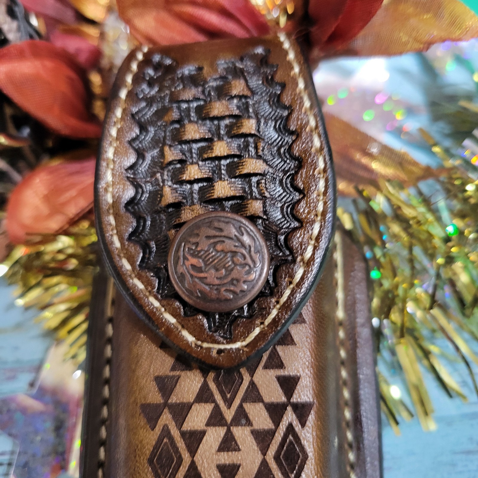 Native American GENUINE LEATHER POCKET KNIFE SHEATH 5.5 » HANDMADE BELT LOOP