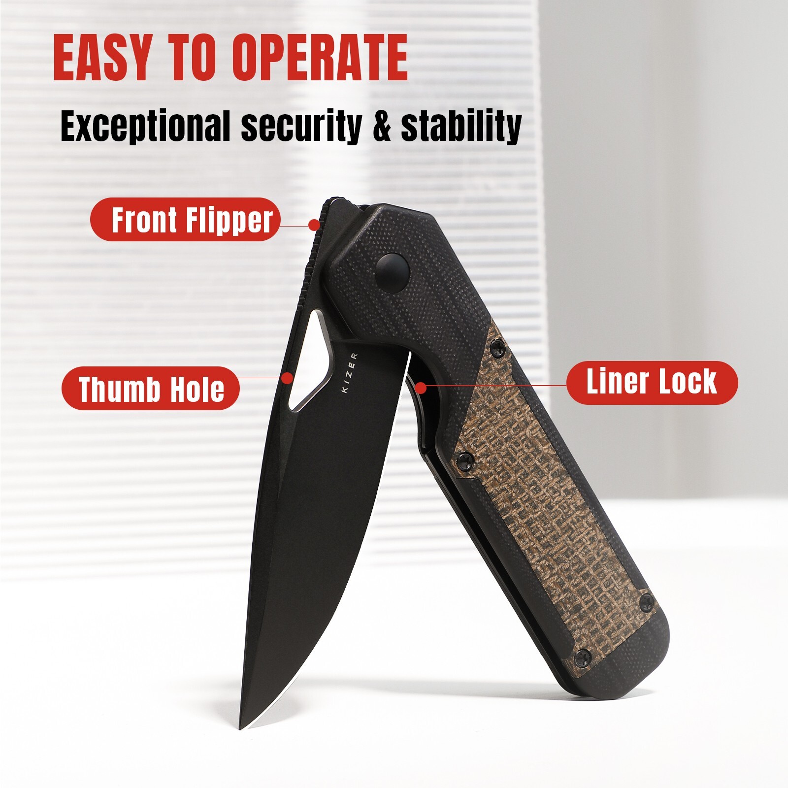 Kizer Militaw Pocket Knife Nitro V Blade Drop Point Blade Folding Knife V3634A1