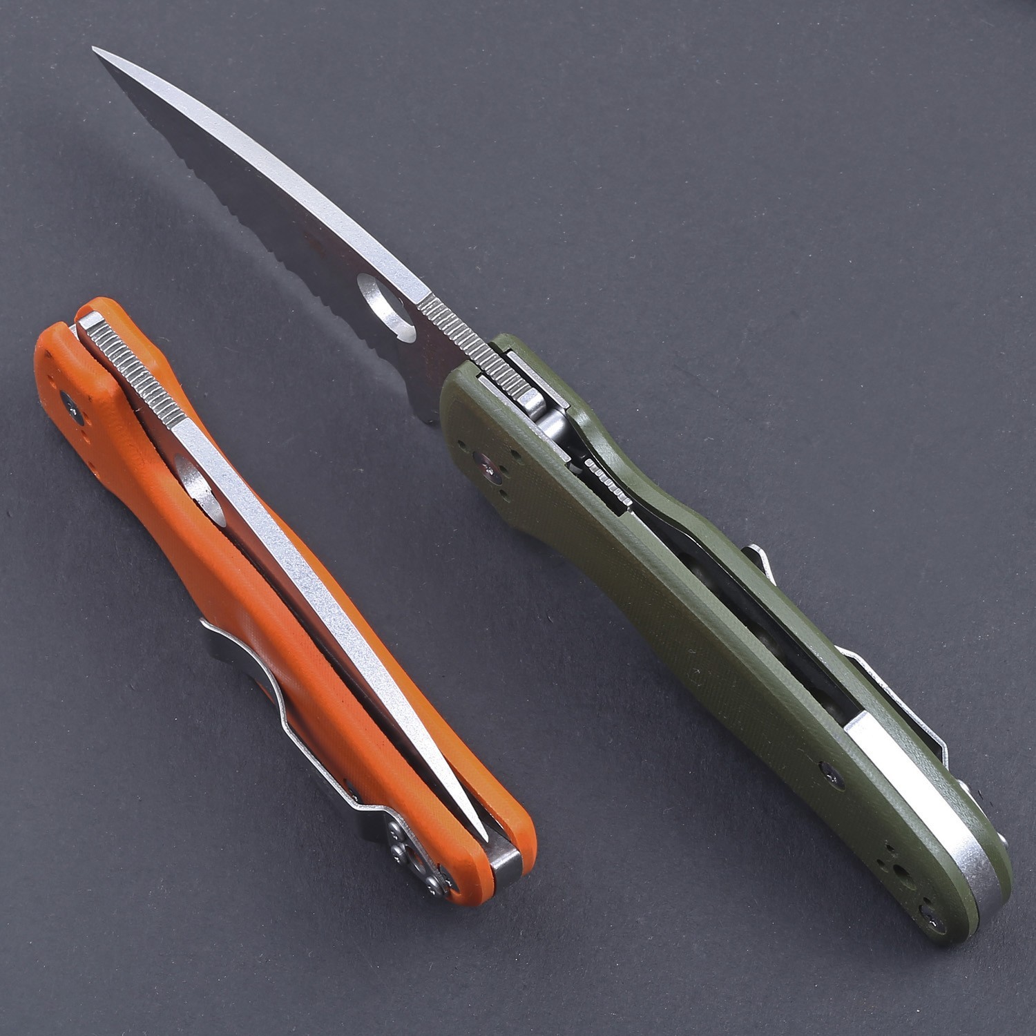 2026 Orange G10 Handle Thick Heavy Duty Pocket Knife Folding Serrated Blade