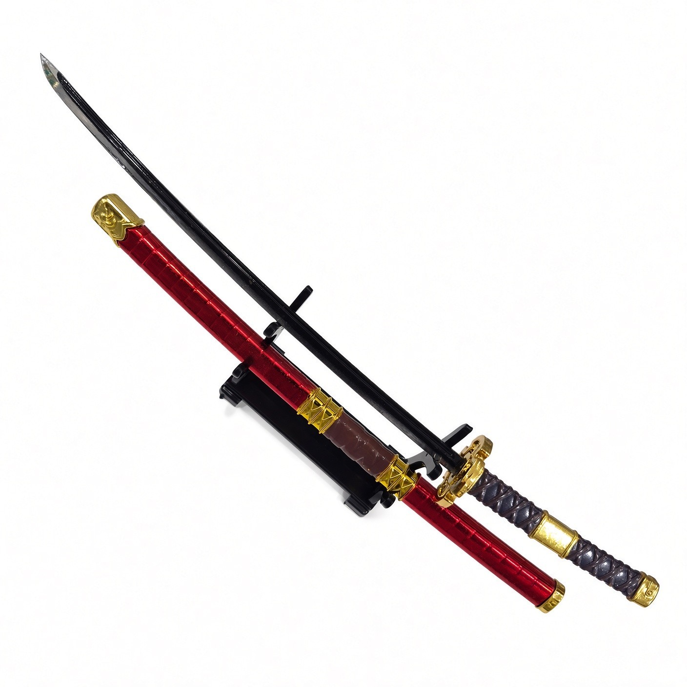 Mini Decorative Katana Sword with Red Scabbard & Stand – ~9.5″ Display Piece