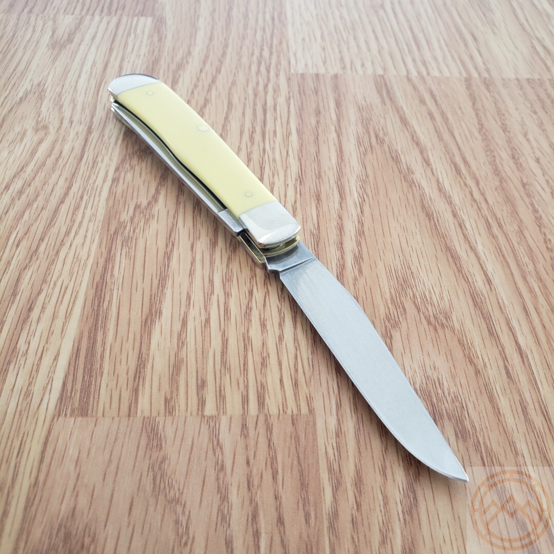 Case XX Trapper Pocket Knife Carbon Steel Blades Yellow Smooth Synthetic Handle
