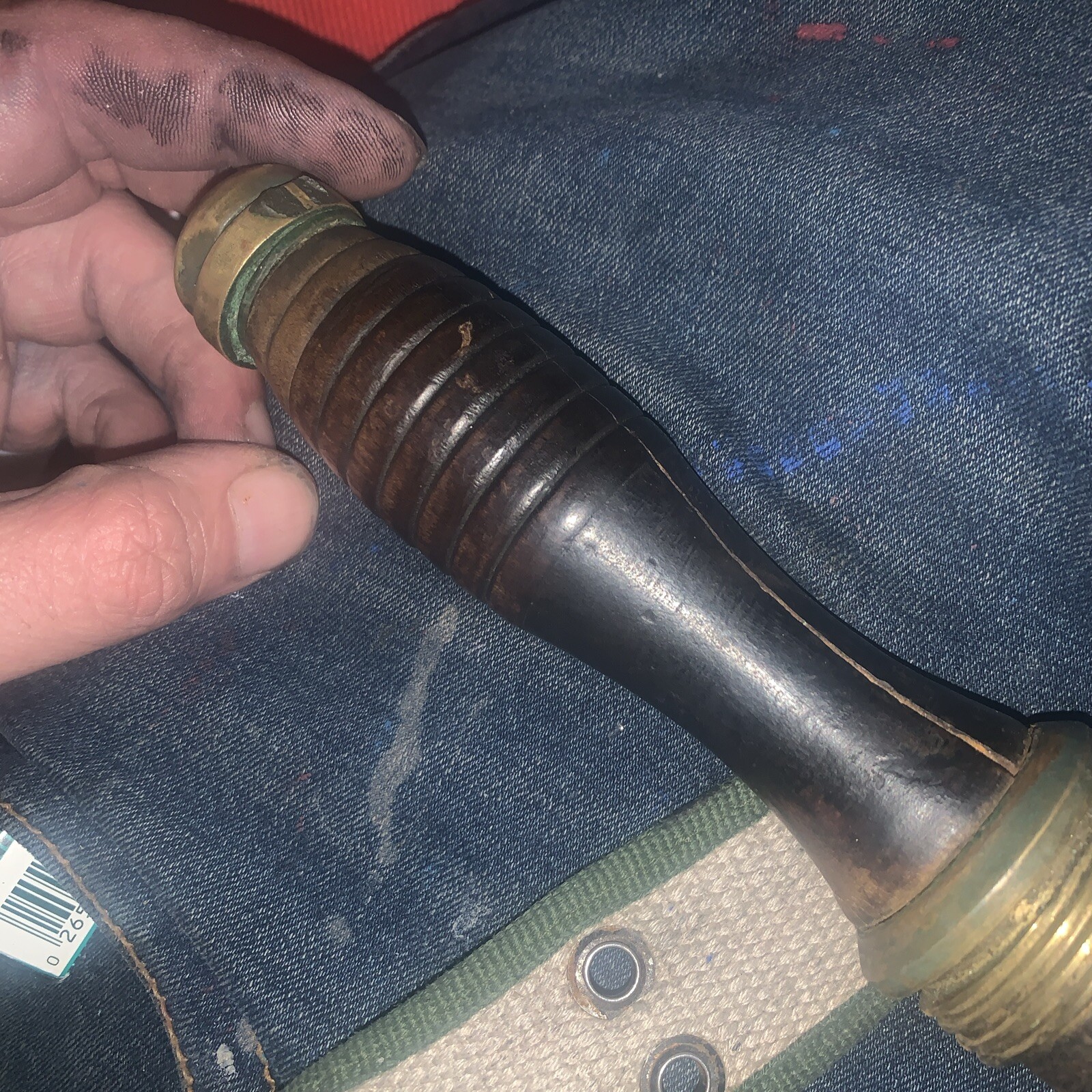 Morse Navy Divers Knife with Brass Sheath, Wooden Handle and Leather Strap 
